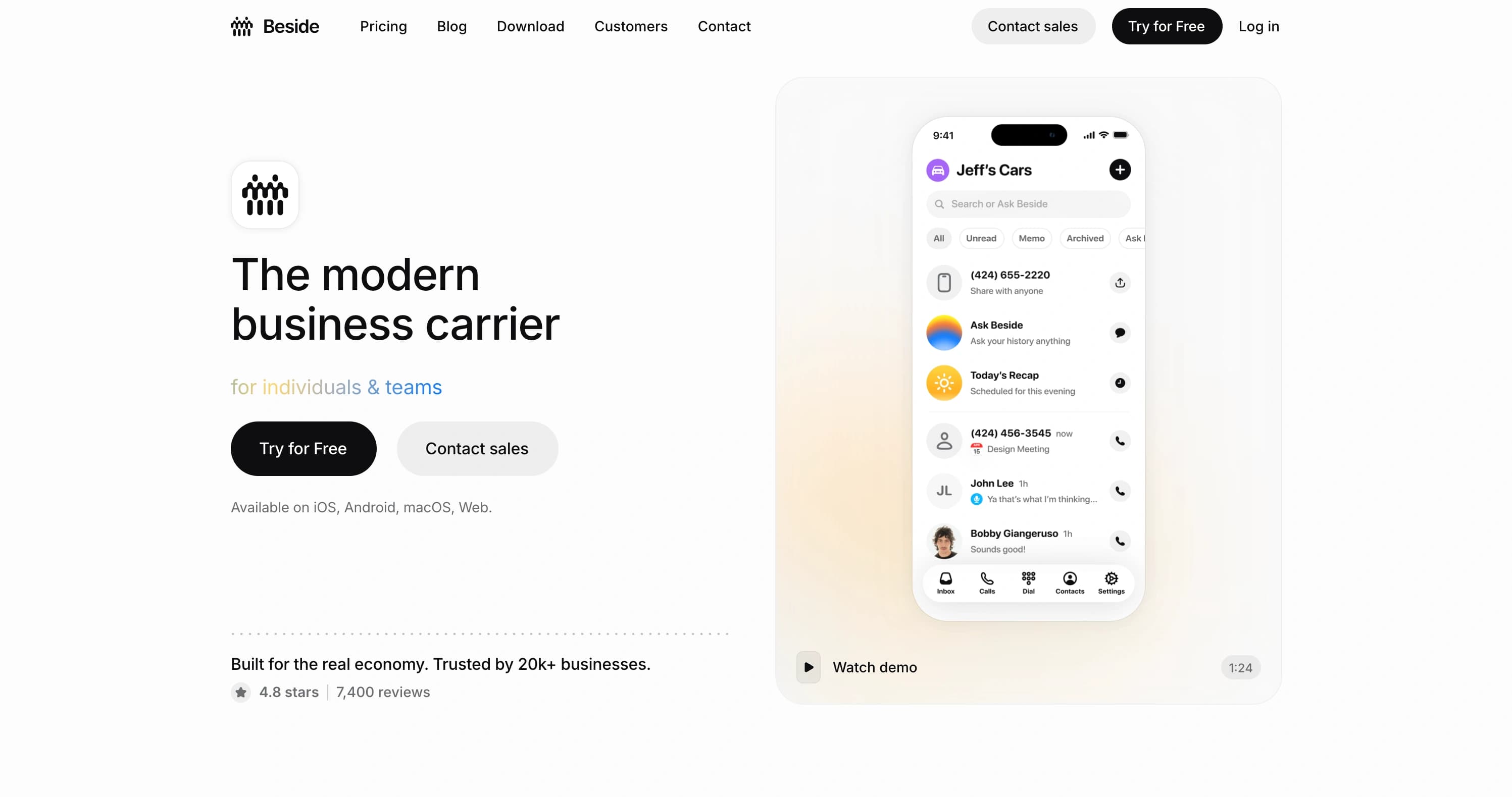 beside.com landing page