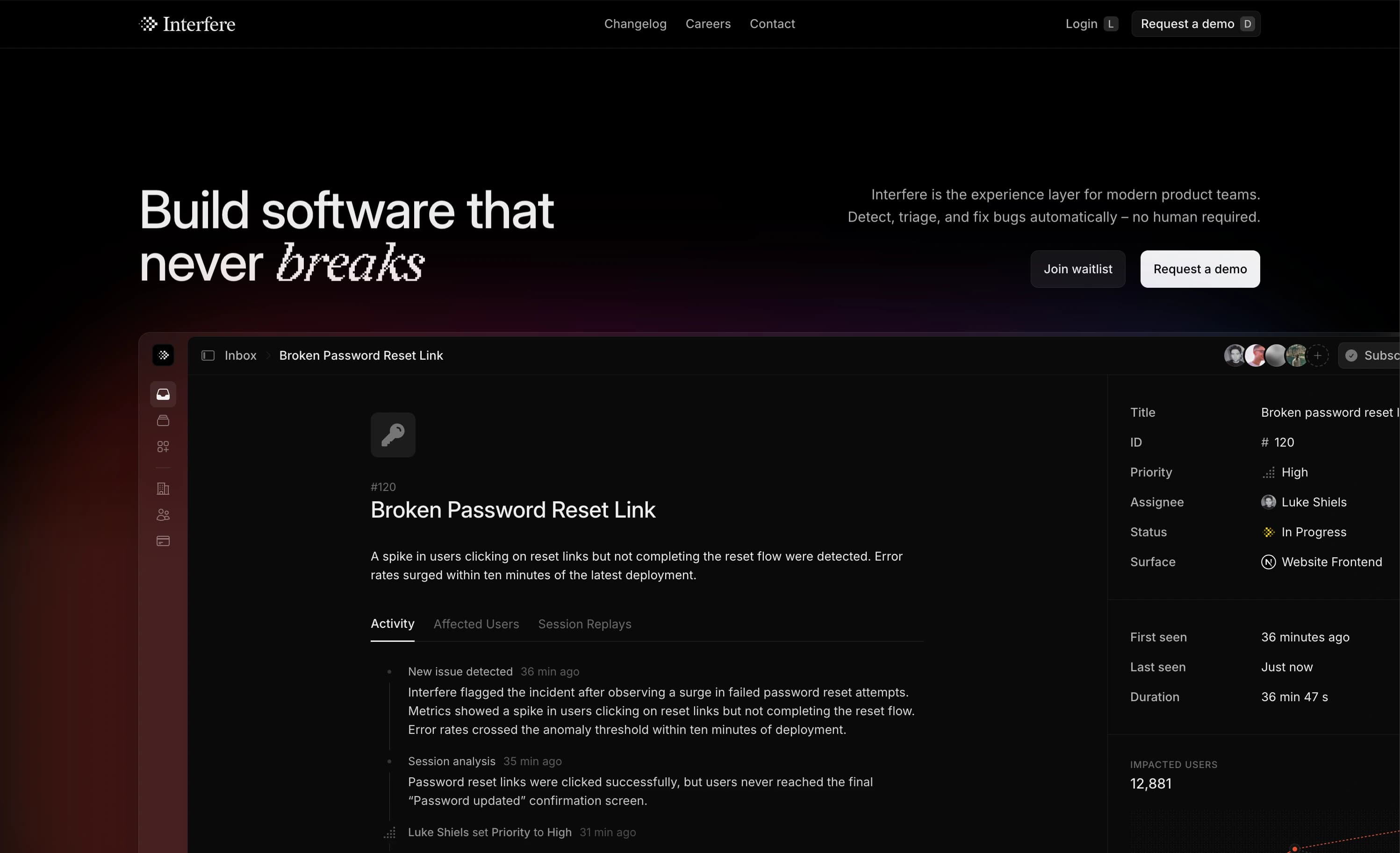 interfere.com landing page